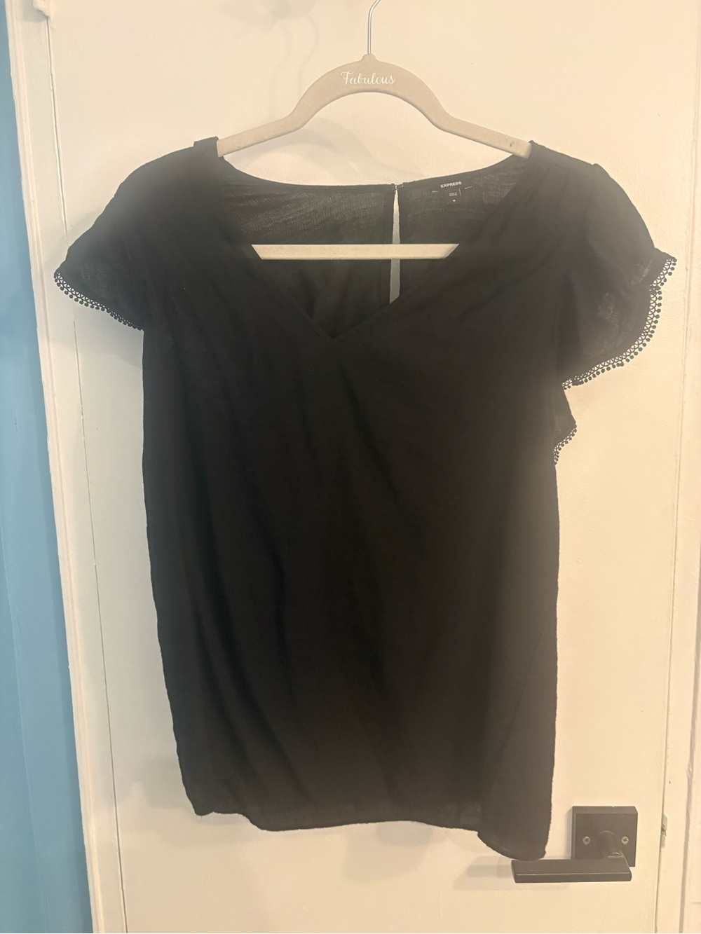 Express Black V-Neck Flutter Sleeve Blouse